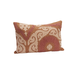 Madam Stoltz Suzani embroidered cushion incl. filler 60 x 40 cm | orange dusty rose
