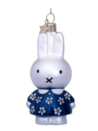 Vondels Ornament glas Nijntje in blauwe bloemetjes jurk | Miffy Delft blue flower dress