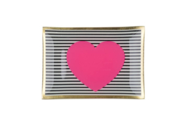 Love Plates Roze hart | zwart/wit gestreept