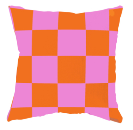 Buitenkussen "Geblokt" 60x40 cm | roze oranje