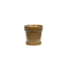 Madam Stoltz Reactive Glazed Ceramic Flowerpot with saucer large | mustard