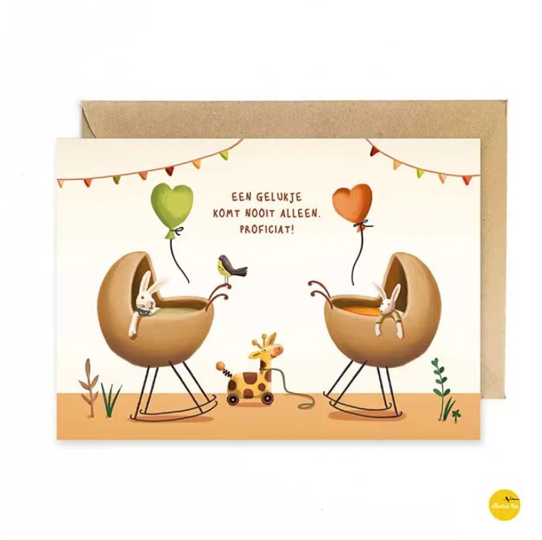 Wenskaart Een gelukje komt nooit alleen Proficiat