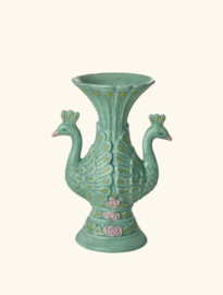 Rice Peacock Ceramic Vase | green
