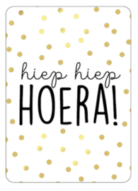 Kassaplan A6 Ansichtkaart "Hiep hiep hoera" | wit + zwart