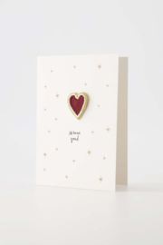 Zusss  Wenskaart met broche hartje "Jij bent goud"