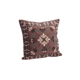 Madam Stoltz Embroidered velvet Cushion incl. filler 50 x 50 cm | maroon