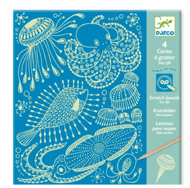 Djeco Glow in the dark krasfolie "Sealife" | 6 - 11 jaar