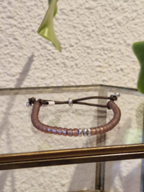 Qoss Armband "Maartje" Bruin leer met blush stenen
