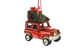 Kerst ornament "Terreinwagen met kerstboom" | rood