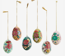 Madam Stoltz Hand painted paper mache eggs | set van 6