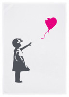 Theedoek "Streetart Dreamer Girl with Balloon" | grijs neon roze