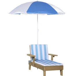 Hardhouten ligstoel incl kussens en parasol