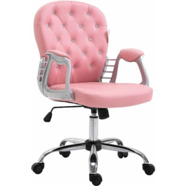 Roze Ergonomische bureaustoel met strass eco leder