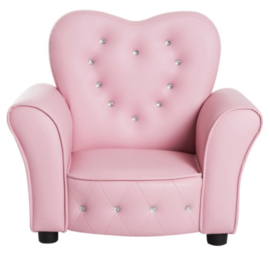 Roze eco lederen kinder fauteuil met strass