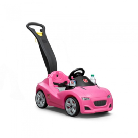 Loopauto roze met duwstang 120cm