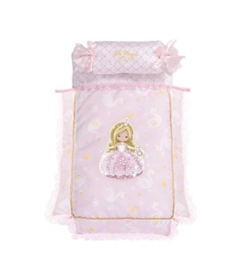 Baby poppenbedje roze   incl alle bekleding en rolkussen