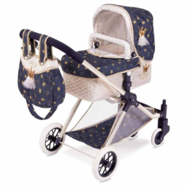 3 in 1 Spaanse poppenwagen ( wieg, wandelwagen) klassiek navy wit