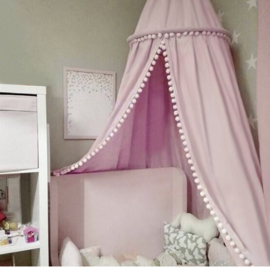 Prinsessen hemel/ tent... roze met witte pompoms