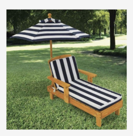 Navy Hardhouten ligstoel incl kussens en parasol