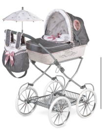 Spaanse poppenwagen xl Incl parasol 81 cm grijs wit