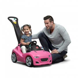 Loopauto roze met duwstang 120cm