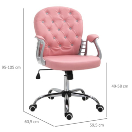 Roze Ergonomische bureaustoel met strass eco leder