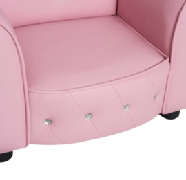 Roze eco lederen kinder fauteuil met strass