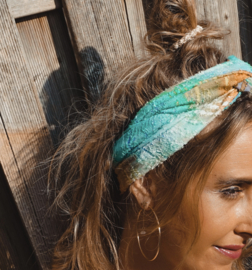 Hair bandeau tie dye ‘aqua, green & orange ’