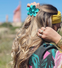 Hair clip flower ‘green blue’
