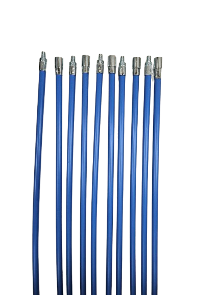Schoorsteenveegset 12 meter, nylonborstel, blokkeersysteem – Blauw