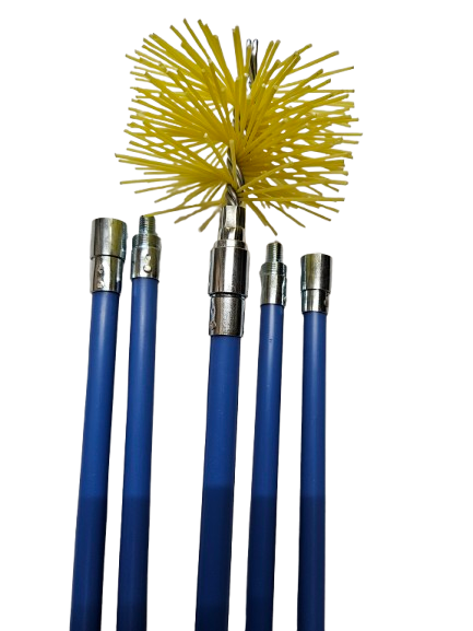 Schoorsteenveegset 4.8 meter, nylonborstel, blokkeersysteem – Blauw