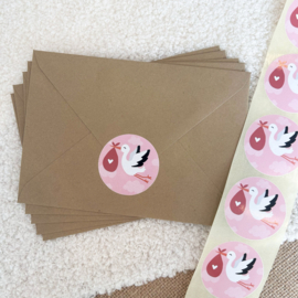 Stickers 'Ooievaar' roze meisje - 20 stuks