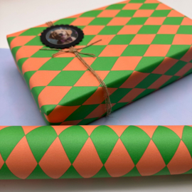 Inpakpapier 'geruit' groen oranje