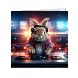 Wenskaart 'DJ konijn' met envelop