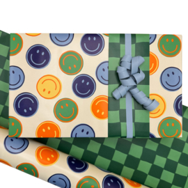 Inpakpapier 'Smiley' groen blauw