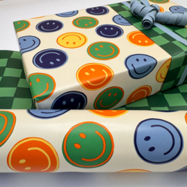 Inpakpapier 'Smiley' groen blauw