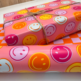 Inpakpapier 'Smiley' roze oranje