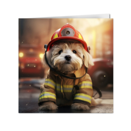 Wenskaart 'brandweer hond' met envelop