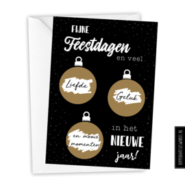 Kraskaart kerst DIY - Voordeelset 8 stuks zwart/goud inclusief witte envelop