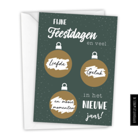 Kraskaart kerst DIY - Voordeelset 8 stuks groen/goud inclusief witte envelop