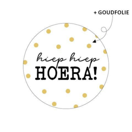 Stickers 'Hiep hiep Hoera met gouden dots' 20 stuks