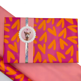 Inpakpapier  'Harten' roze oranje