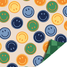 Inpakpapier 'Smiley' groen blauw