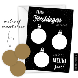 Kraskaart kerst DIY - Voordeelset 8 stuks zwart/goud inclusief witte envelop