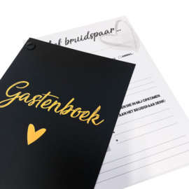 Gastenboek Bruiloft invulkaarten 50 pers. - Zwart met goudfolie