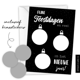 Kraskaart kerst DIY - Voordeelset 8 stuks zwart/zilver inclusief witte envelop