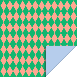 Inpakpapier 'geruit' groen oranje
