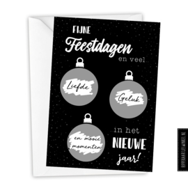 Kraskaart kerst DIY - Voordeelset 8 stuks zwart/zilver inclusief witte envelop