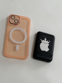 Iphone 13 magsafe hoes + power bank pink doorzichtig