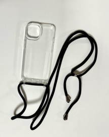 iPhone 15 hoes transparant met zwarte koord